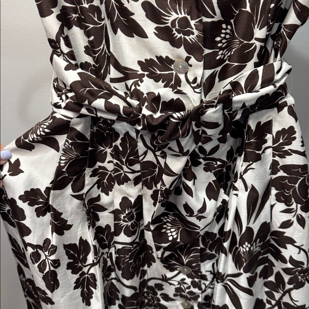 Dressbarn‎ Floral Sleeveless Shirt Dress Brown Cream Belted Midi Size 12 - Picture 6 of 8